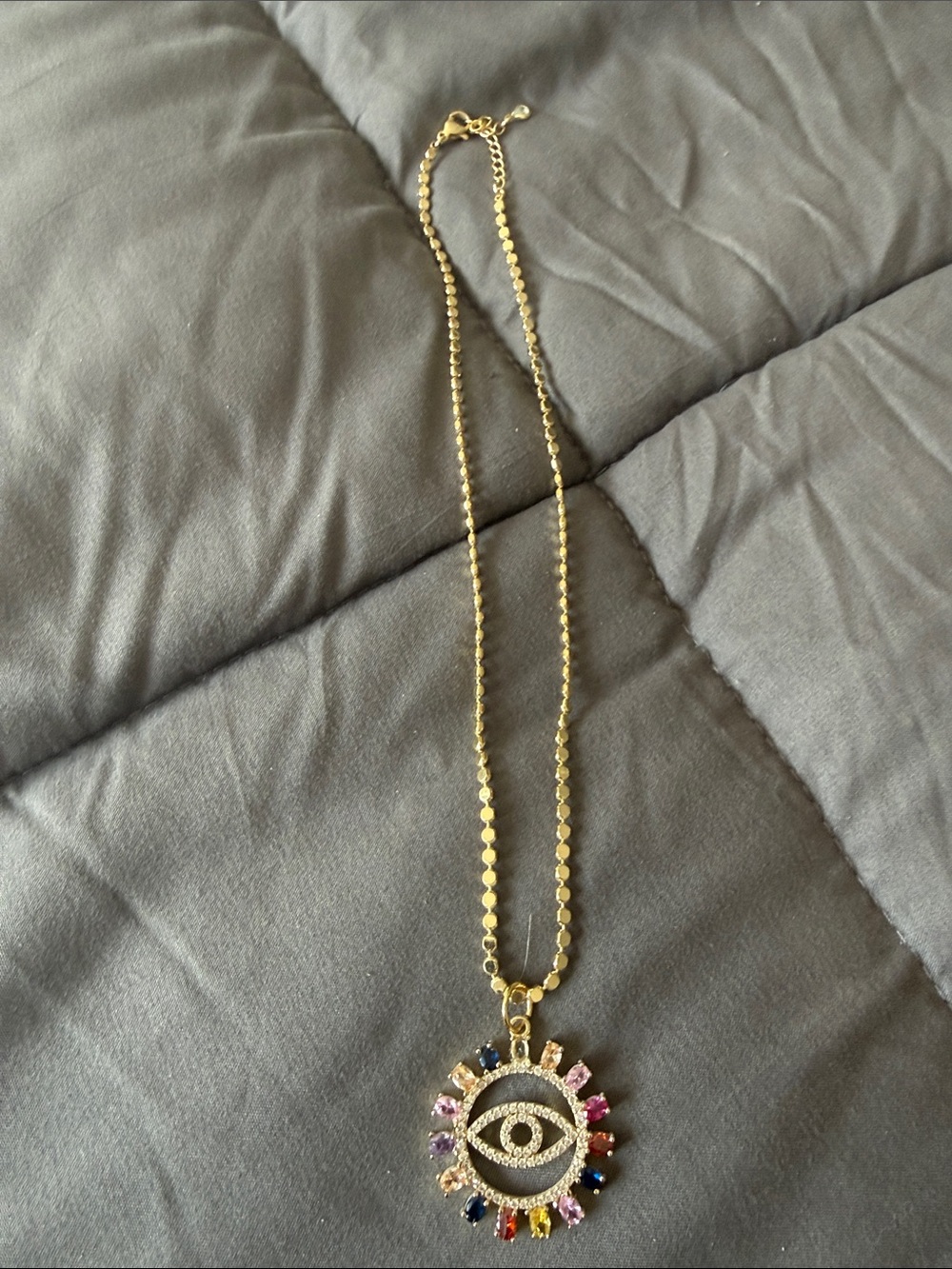 Gold Multicolor Evil Eye Pendant Necklace - Women Jewelry